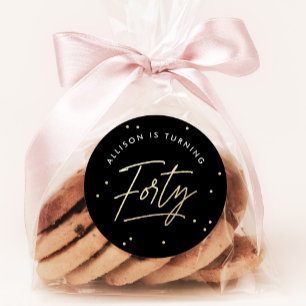 Sticker Rond Calligraphie d'or noir moderne 40e anniversaire