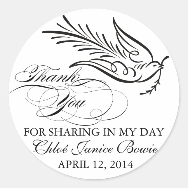 Sticker Rond Calligraphie Dove et Merci Texte (Devant)