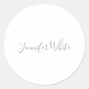 Sticker Rond Calligraphie Élégant Gris rétro Gris Blanc Nom