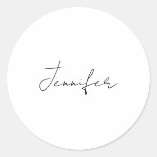 Sticker Rond Calligraphie Elégant Noir Blanc Plaine Nom simple