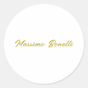 Sticker Rond Calligraphie Élégant Or Blanc Simple Nom