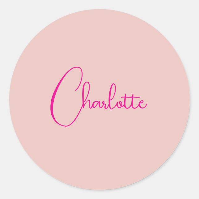 Sticker Rond Calligraphie Élégant Rose Or Plaine Nom simple (Devant)