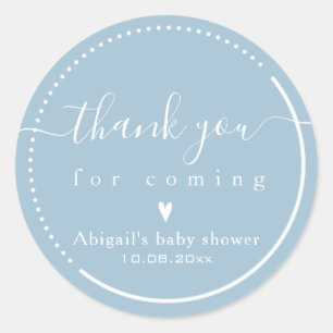 Sticker Rond Calligraphie Élégante Bleue 'Merci' pour Baby Show