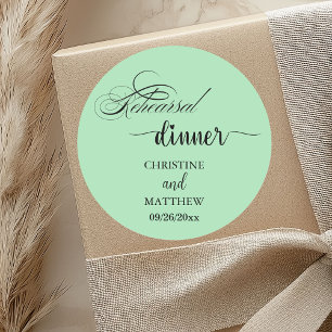Sticker Rond Calligraphie élégante dîner de répétition vert cla