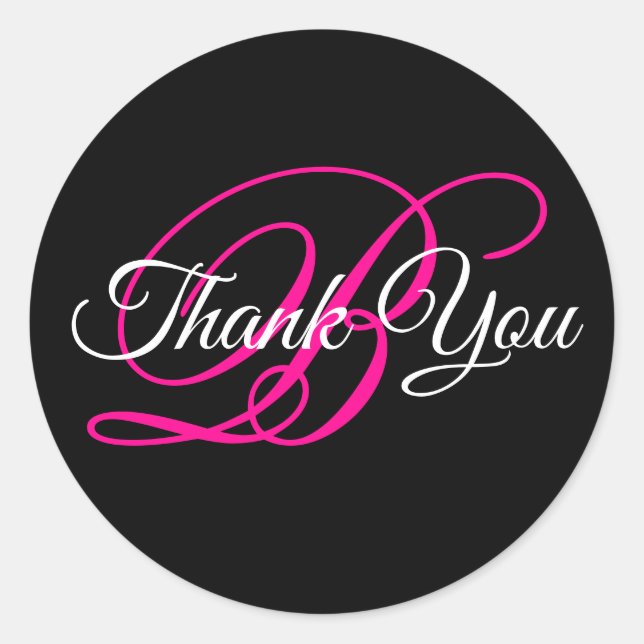 Sticker Rond Calligraphie Élégante Monogramme Rose Chaud Merci (Devant)