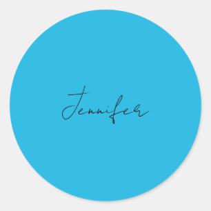 Sticker Rond Calligraphie Élégante Plaque Simple Nom Bleu