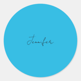 Sticker Rond Calligraphie Élégante Plaque Simple Nom Bleu