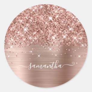 Sticker Rond Calligraphie Féminine Dorée Rose Pailletée