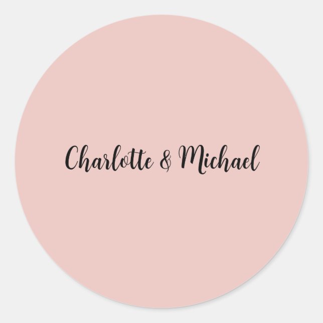 Sticker Rond Calligraphie mariage Elégant Rose Nom de la plaine (Devant)