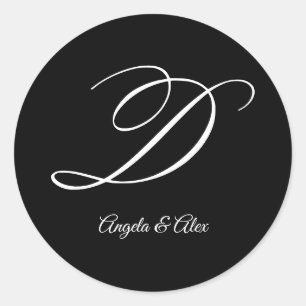 Sticker Rond Calligraphie mariage Lettre fantaisie D Monogramme