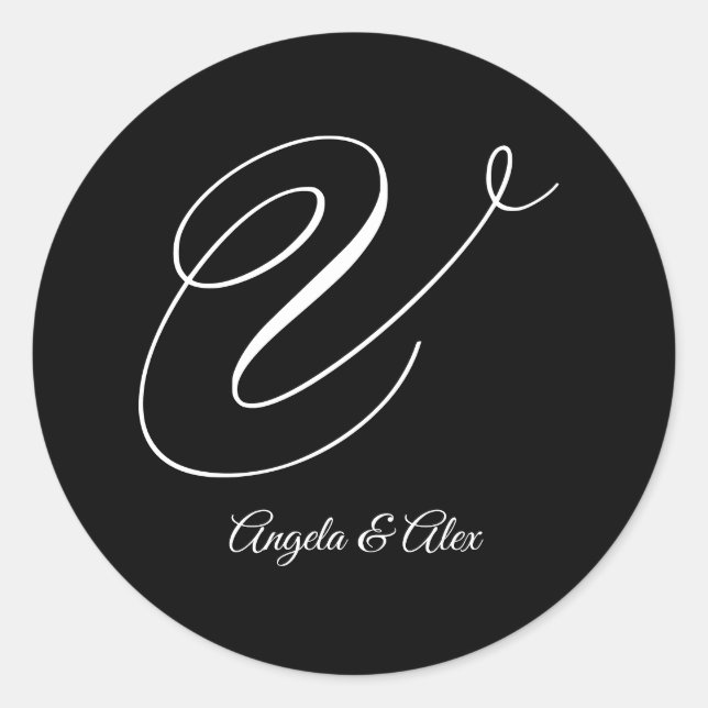 Sticker Rond Calligraphie mariage Lettre fantaisie V Monogramme (Devant)
