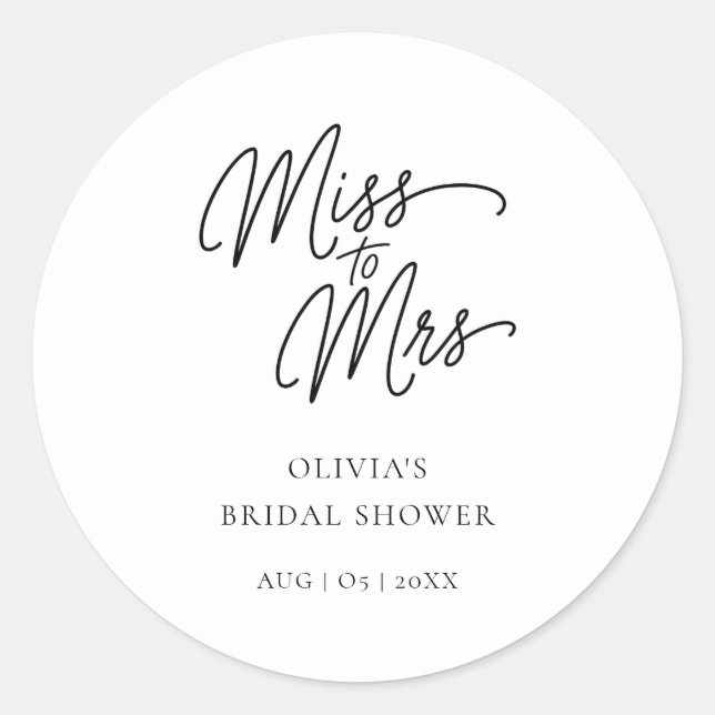 Sticker Rond Calligraphie Mariage Miss à Mme Fête des mariées (Devant)