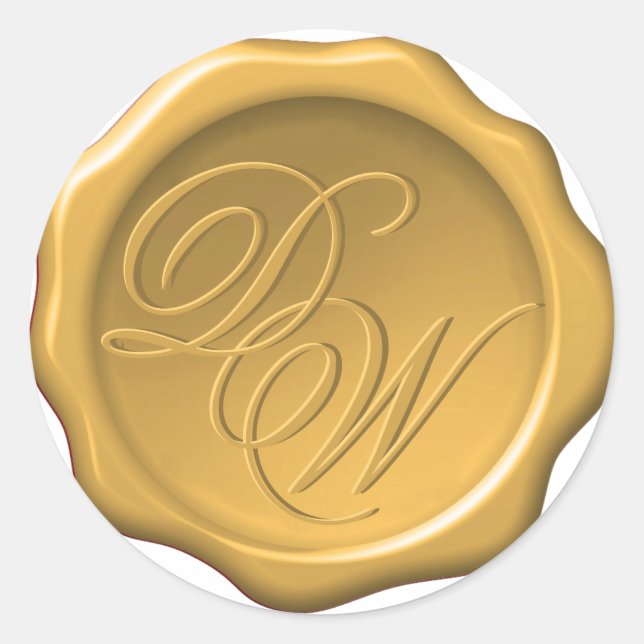 Sticker Rond Calligraphie Mariage Monogramme de cire jaune or (Devant)