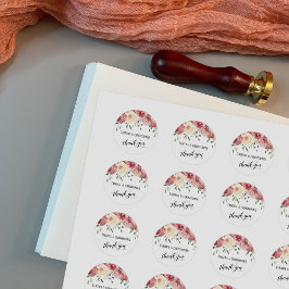 Sticker Rond Calligraphie Merci, Bourgogne, Rose Blush