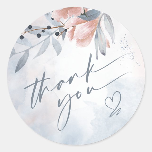 Sticker Rond Calligraphie Merci floral Coeur bleu ID771 (Devant)