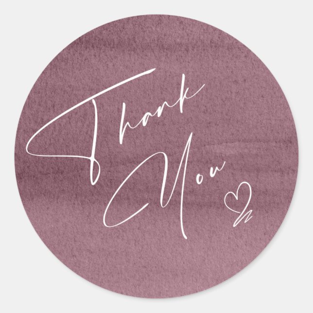 Sticker Rond Calligraphie Merci Heart Mauve ID771 (Devant)
