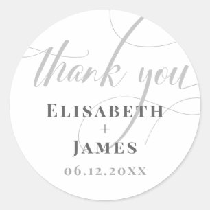 Sticker Rond Calligraphie minimaliste blanche et grise Mariage
