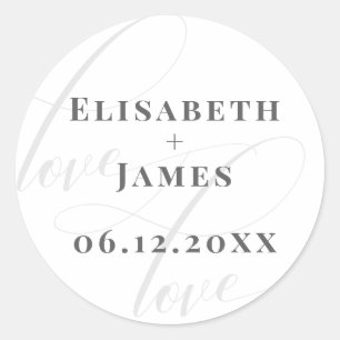 Sticker Rond Calligraphie minimaliste blanche et grise Mariage 
