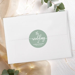 Sticker Rond Calligraphie moderne Le mariage du vert sauge