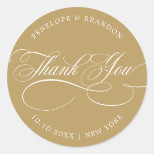 Sticker Rond Calligraphie moderne mariage d'or intemporel merci