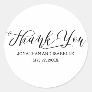 Sticker Rond Calligraphie moderne Merci Mariage noir et blanc