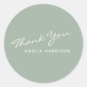 Sticker Rond Calligraphie moderne minimaliste Vert Nom Merci
