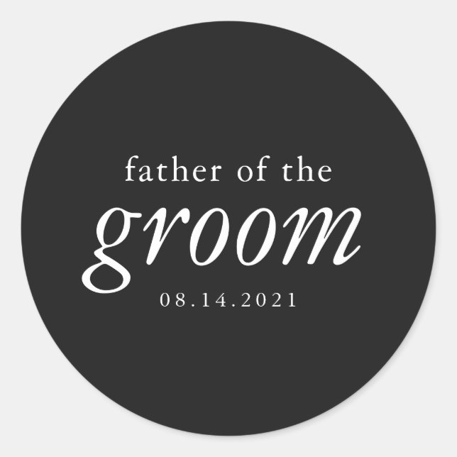 Sticker Rond Calligraphie moderne Père du Mariage Groom (Devant)