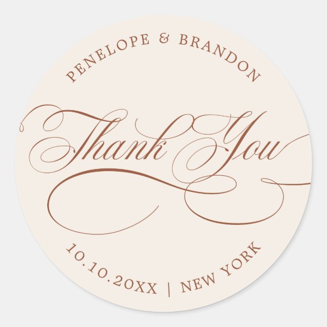 Sticker Rond Calligraphie moderne Terracotta mariage merci (Devant)
