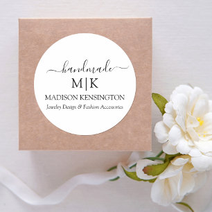 Sticker Rond Calligraphie Monogramme artisanal ou Ajouter un lo