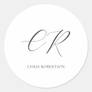 Sticker Rond Calligraphie Monogramme Nom Black White Cadeau per