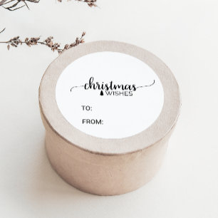 Sticker Rond Calligraphie noir et blanc simple Nom de Noël