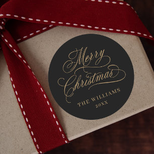 Sticker Rond Calligraphie romantique Joyeux Noël Noir & Or