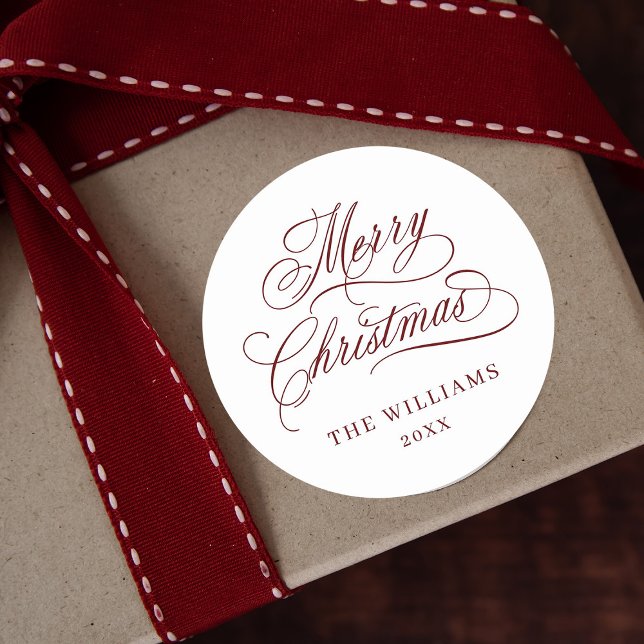Sticker Rond Calligraphie romantique Joyeux Noël Rouge et blanc (Créateur téléchargé)