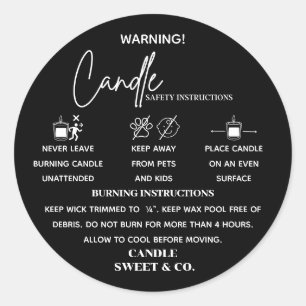 Sticker Rond calligraphie Script Avertissement Bougie Black Mod