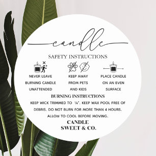 Sticker Rond calligraphie Script Avertissement Bougie noir et b