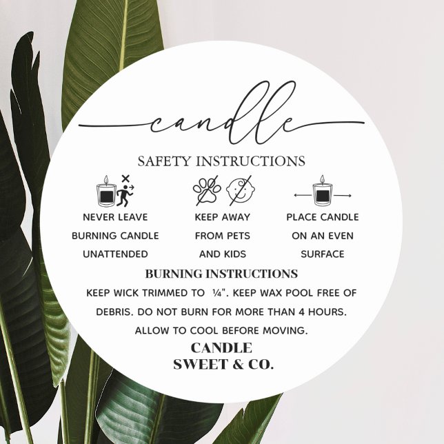 Sticker Rond calligraphie Script Avertissement Bougie noir et b (Créateur téléchargé)