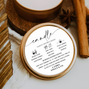 Sticker Rond calligraphie Script Avertissement Bougie noir et b