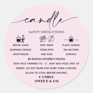Sticker Rond calligraphie Script Avertissement Bougie Rose Blus