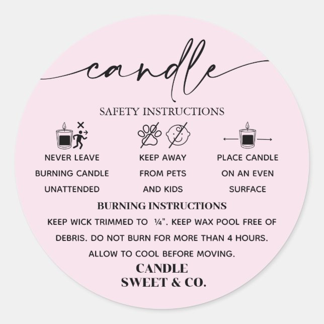 Sticker Rond calligraphie Script Avertissement Bougie Rose Blus (Devant)