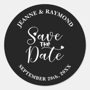 Sticker Rond Calligraphie simple Noir Mariage Enregistrer la da