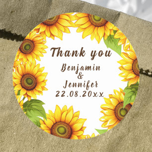 Sticker Rond Calligraphie simple rustique mariage de tournesol