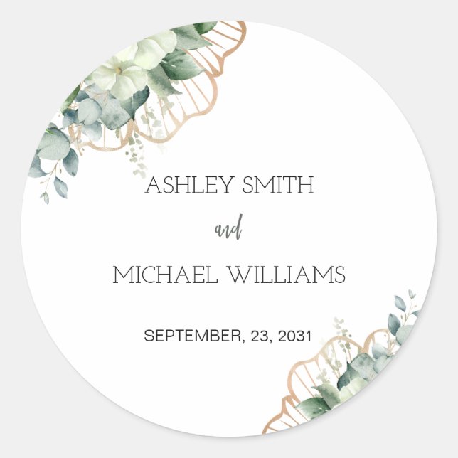 Sticker Rond Calligraphie simple Verdure rustique Mariage flora (Devant)