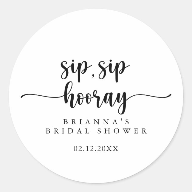 Sticker Rond Calligraphie Sip Sip Hooray Fête des mariées (Devant)