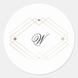 Sticker Rond Calligraphie Typographie Monogramme Or Déco Mariag
