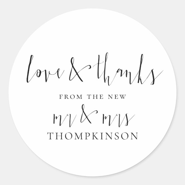 Sticker Rond Calligraphy New Mr et Mrs Love and Thanks (Devant)