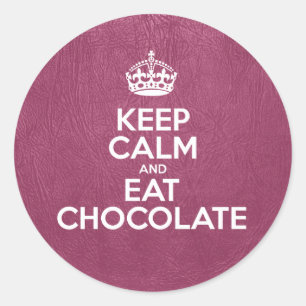 Sticker Rond Calmez-vous et mangez du chocolat - Cuir rose