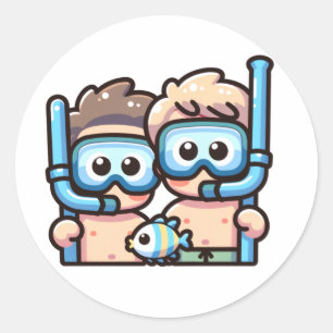 Sticker Rond Camarades de snorkeling