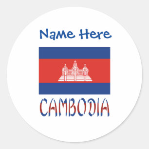 Sticker Rond Cambodge Drapeau Cambodgien Bleu Personnalisation 