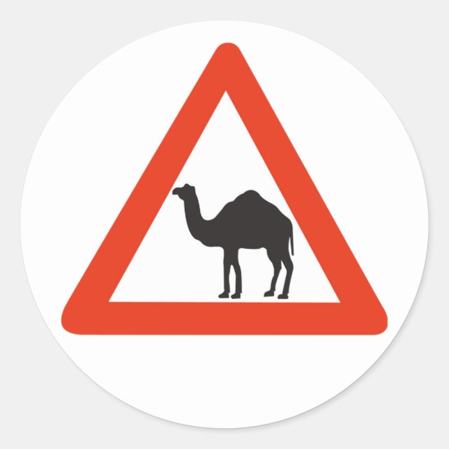 Sticker Rond Camels de prudence, Signal de circulation, Émirat  (Devant)