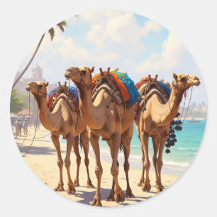Sticker Rond Camels sur la plage à Mombasa Kenya
